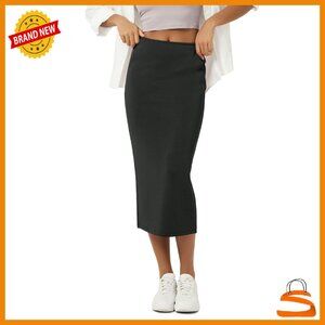 Modal Midi Skirt High Waist Back Slit Pockets Work Casual